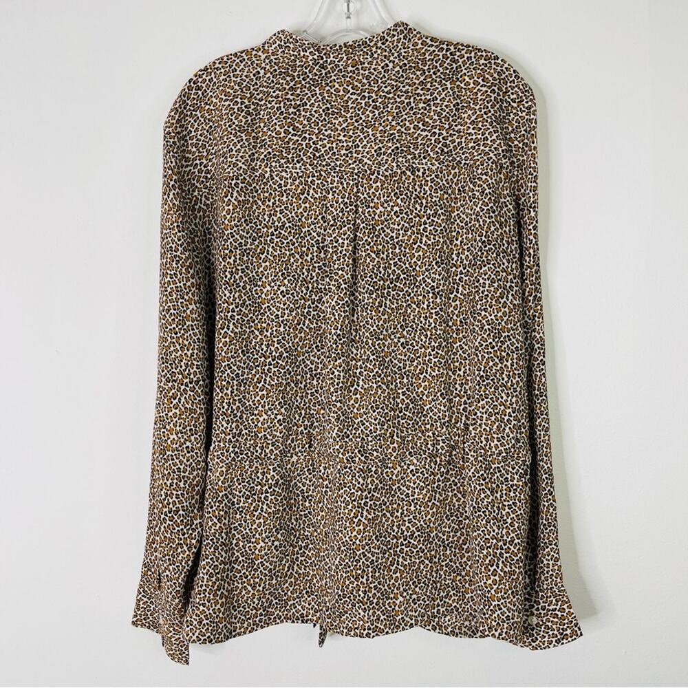 Banana Republic tan black animal print tie cinch button front top XL - Picture 7 of 8